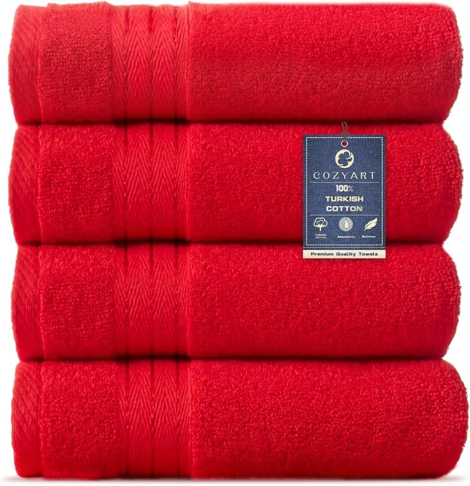 COZYART Red Hand Towels for Bathroom 4 Pcs, 13x30 Cotton Guest Hands Towel Set Super Soft Highly Absorbent Durable 650 GSM for Daily Use