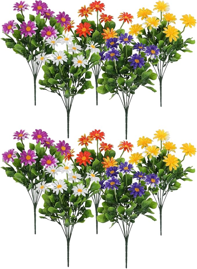 LOGOFUN 10pcs Artificial Chrysanthemum Daisy Bouquet Faux Plastic Flowers for Home Garden Decor