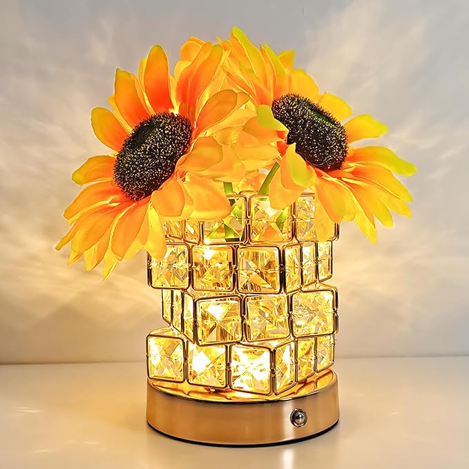 Sunflower Gifts for Women, 4000mAh Rechargeable Flower Lamp with 3-Color Stepless Dimming, Touch Control Cordless Table Lamp Night-Light for Home Decor,Unique Birthday Gifts for Women