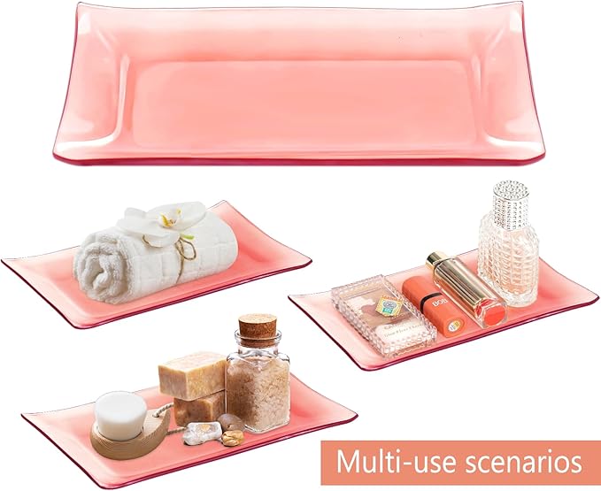 Haturi Bathroom Accessories Set, 4 Pcs Pink Glass Bathroom Accessories Sets Complete w/Lotion Soap Dispenser, Toothbrush Holder, Apothecary Jar, Vanity Tray, Bathroom Decor, Gift for Home Apartment