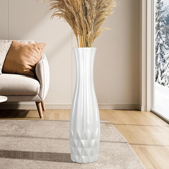 Ceramic Large Floor Tall Vase 28 Inches,White Modern Flower Tall Vases for Office, Home,Farmhouse,Living Room Décor,Simple Origami Design Fall Decorative Porcelain Flower Arrangement Vase Ideal Gift