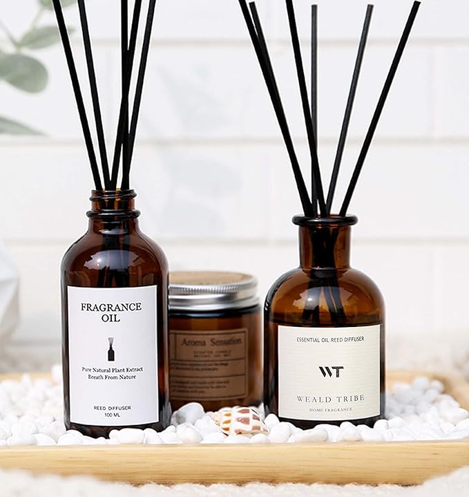 WEALD TRIBE Reed Diffuser Set for Bathroom Air Fresheners, Oil Diffuser Sticks with Flower | Lemongrass Scent 4.0 fl oz Home Fragrance with Sticks Defusers | House Bedroom Office Shelf Decor