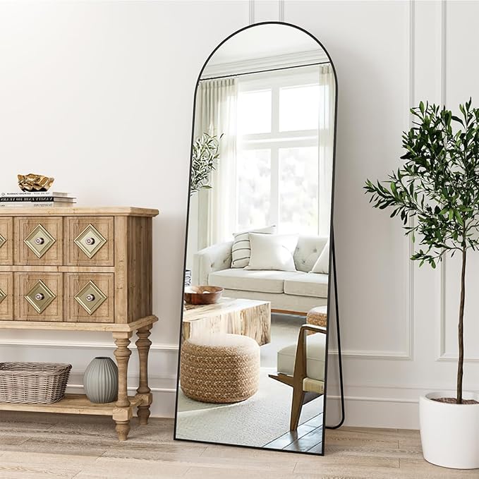 Dewfig Arched Full Length Mirror, 57"X20" Large Floor Mirrors, Full Body Mirrors for Leaning or Hanging, Standing Mirror for Bedroom, Living Room,Dressing Room, Aluminum Alloy Frame, Black