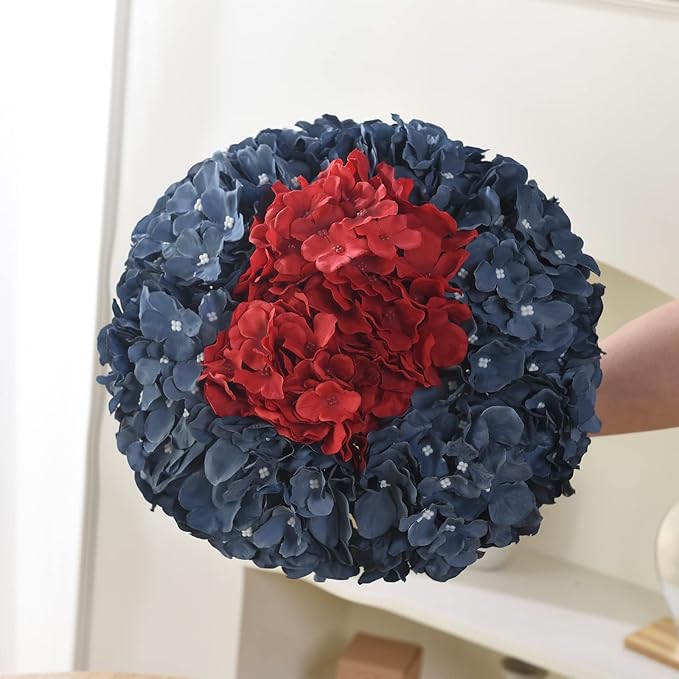10PCS Artificial Hydrangea Flowers, Fake Hydrangea Silk Flowers Heads with Stems for Wedding Home Party Shop Baby Shower Decoration-Bluish Grey