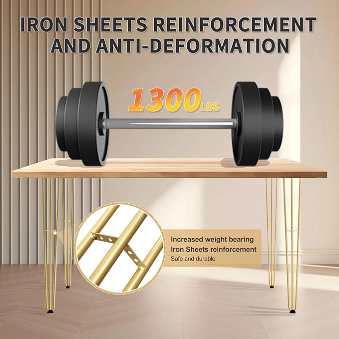 40Inch Hairpin Table Legs Golden Set of 4 Desk Legs,1300lbs Load Capacity ， Rodsfor Coffee Table, Night Stand Desk Bench，Desk, Bench Desk Dining End Table Chairs