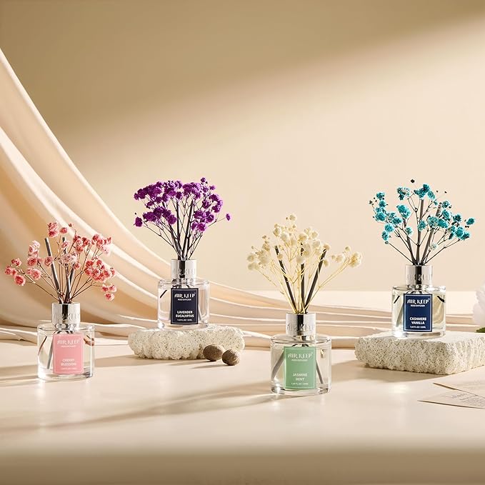 Airkeep Reed Diffuser Set,1.69 fl oz (50 ml) - Lavender Eucalyptus Oil Diffusers with 8 Reed Sticks,Home Fragrance Reed Diffuser for Bathroom Shelf Decor