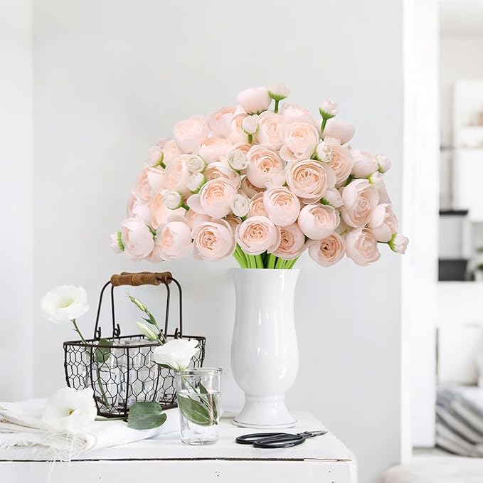 Ranunculus Artificial Flower,18 Pcs Champagne Faux Silk Mini Peony Flowers Fake Peonies Wedding Flowers DIY Bouquet for Centerpieces Arrangements Bridal Shower Decorations (Champagne)