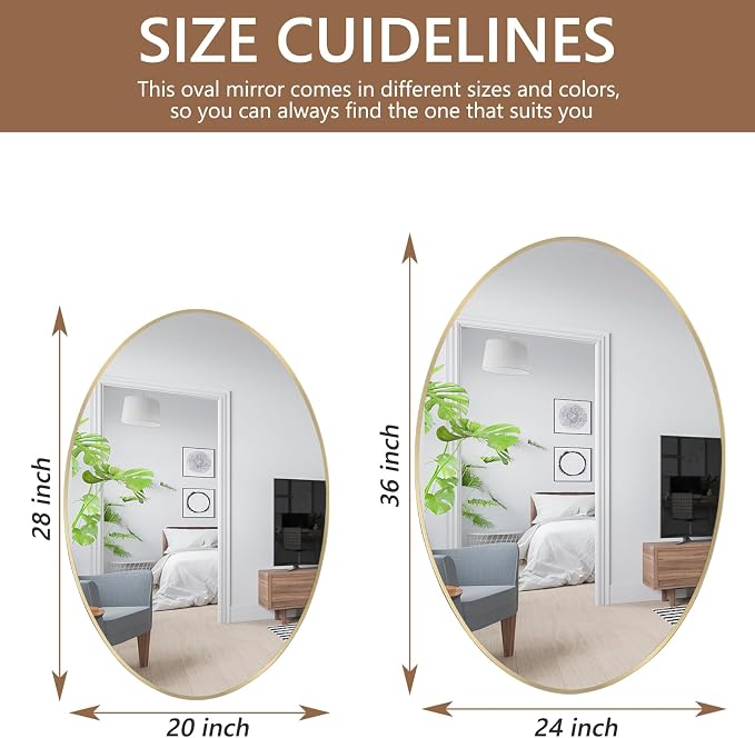 Oval Wall Mirror, 20"x28" Gold Oval Vanity Mirror, Bathroom Mirror of Metal Frame, Home Decorative Wall Mounted Mirror for Bathroom, Living Room, Entryway, Vanity