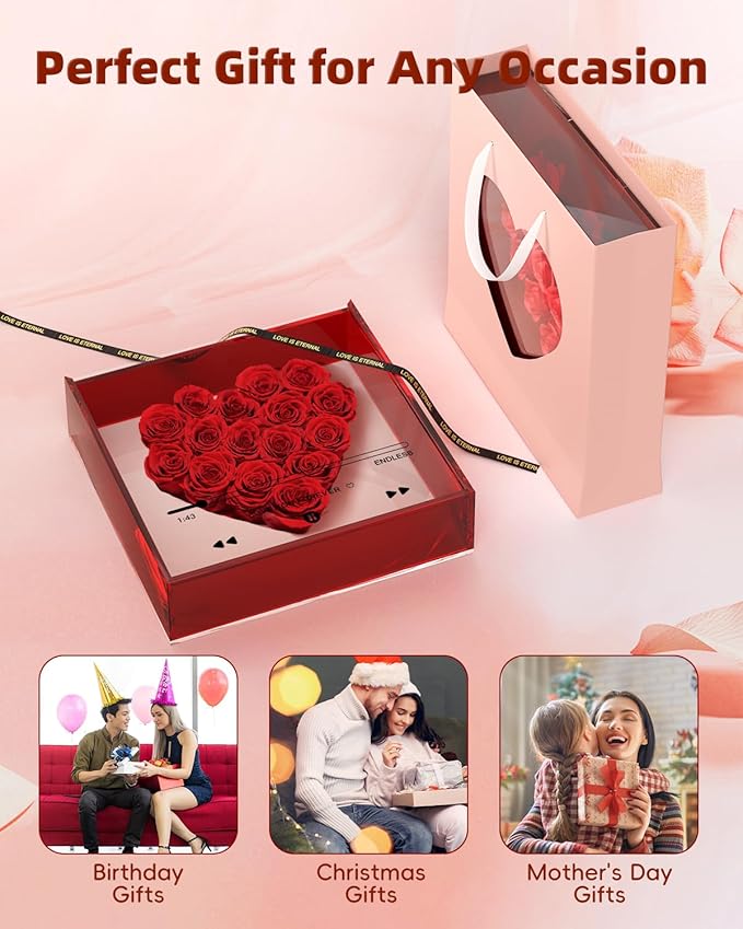 Preserved Roses for Mothers Day, Handmade Forever Flowers Box for Mom, Unique Flower Gifts for Girlfriend Wife, Wedding Anniversary Presents for Her, Birthday Gifts for Mom Grandma (Red)