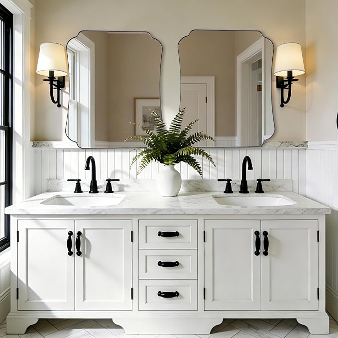 ANDY STAR Matte Black Mirror 30x36 Inch, Scalloped Wall Mirror, Unique Rectangular Bathroom Mirror in Premium Stainless Steel Metal Frame 1’’ Deep, Hangs Vertically/Horizontally