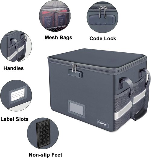 ENGPOW Fireproof File Box with Lock - Portable Document Organizer for Legal & Letter Folders | Gray, 2 Pack