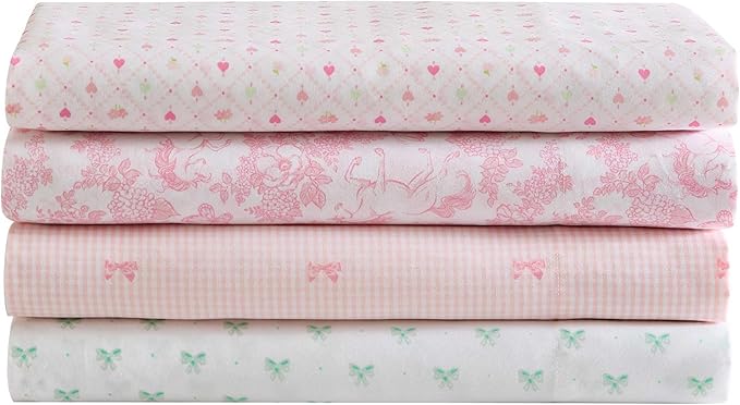 Laura Ashley Kids - Twin Sheet Set, Soft & Wrinkle-Resistant Toddler Bedding Set, Deep Pockets, Girl Bed Sheets with Matching Fitted Sheet & Pillowcase (Tiny Bows Pink)