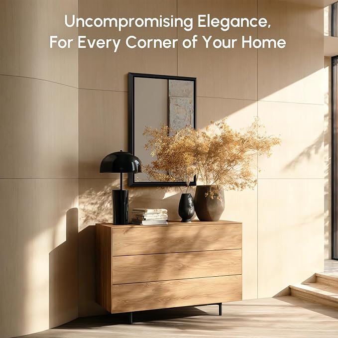 USHOWER 24x36 Inch Floating Bathroom Mirror - Brushed Black Wall Mirror for Over Sink, Anti-Rust, Beveled Aluminum Frame, Modern Rectangular HD Reflection Vanity Mirror(Copper-Free Silver Coating)