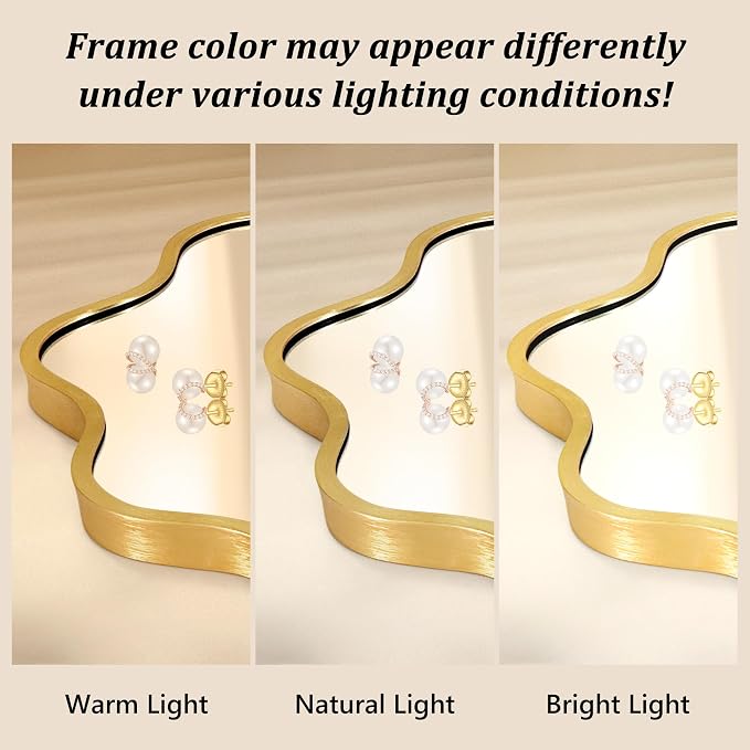 Oval Wavy Wall Mirror -Irregular Wall Mirror with Gold Asymmetrical Aluminum Alloy Frame,24"x36" Decorative Wall Mirrors for Bathroom, Bedroom, Living Room, Dining Room，Entryway