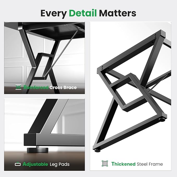 70.8" Large Executive Desk - Computer Office Desk Workstation, Modern Business Writing Table with Sturdy Metal Legs for Home Office (Black/Black)