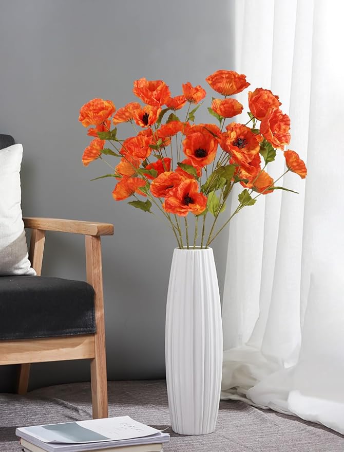 30 Heads 6 PCS Orange Poppy Flowers Artificial Flowers Silk Flowers 32 in Poppy Flowers for Wedding Home Party Table Centerpiece Arrangement Decoration (Orange)