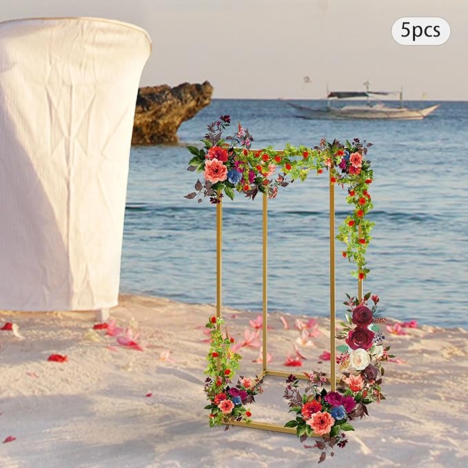 5PC 23.6" Flower Stand for Wedding Metal Cylinder Stands for Party Rectangular Gold Centerpieces Flower Vase Gold Pedestal Columns for Weddings Indoor Outdoor Flower Plant Stand Decoration