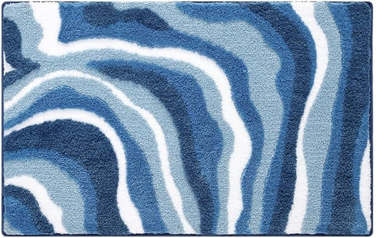 Ankah Luxurious Nordic Bathroom Rug, Extra Soft Fluffy Bath Mat, Absorbent, Non-Slip, Easy to Care and Fast Drying, Modern Style Marble Pattern Shower Rug, Home Decor Accessories, 17.3"x29.9", Blue