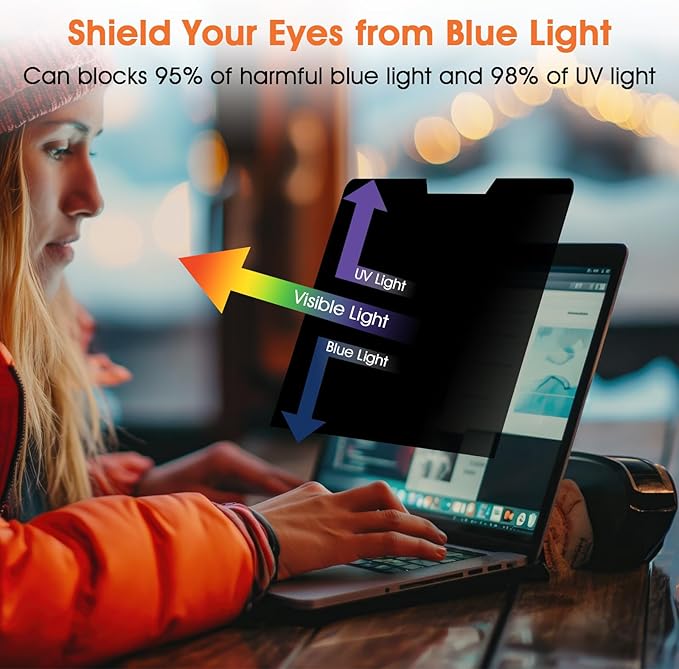 BSPROTE Magnetic Laptop Privacy Screen 14 Inch (Diagonal) 16:9 Display- Removable Anti-Glare Blue Light Filter, Computer Privacy Screen Shield Compatible with 14'' Hp Acer Asus Lenovo Dell Monitor