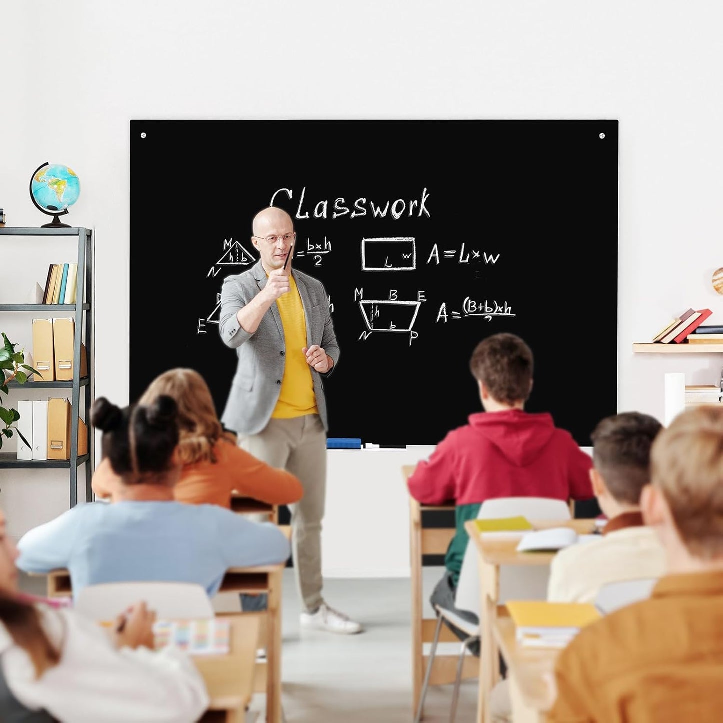 WALGLASS Magnetic Black Dry Erase Board - Frameless 24"x18" Glass Whiteboard with 6 Magnets & Pen Tray