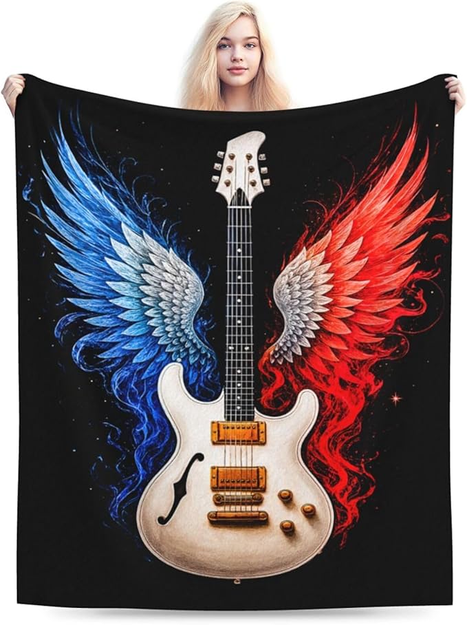 Guitar Blanket Music Throw Blanket Musical Instrument Soft Cozy Fleece Fuzzy Stuffed Plush Flannel Gifts for Girls Women Boys Kids Adults 50"X60"