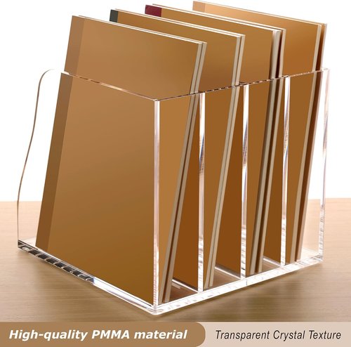 SANRUI Acrylic Desk File Organizer - Clear Magazine Holder with 4 Vertical Compartments for Office Storage