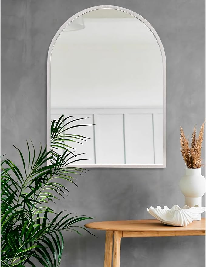 Arched Bathroom Mirror, 28"x20" Arch Metal Framed Mirror for Wall, Decor Vanity Mirror for Living Room Bedroom Entryway Silver