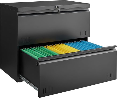 Guizeeopo Metal File Cabinet - 2-Drawer Lateral Office Storage with Lock | Heavy Duty, Black