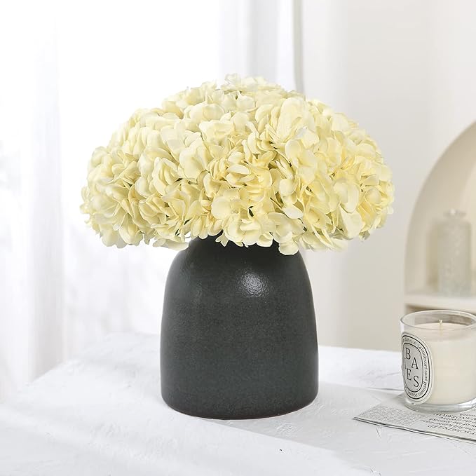 10PCS Silk Hydrangea Heads with Stems Artificial Flowers for Wedding Party Home Decor (Champagne)