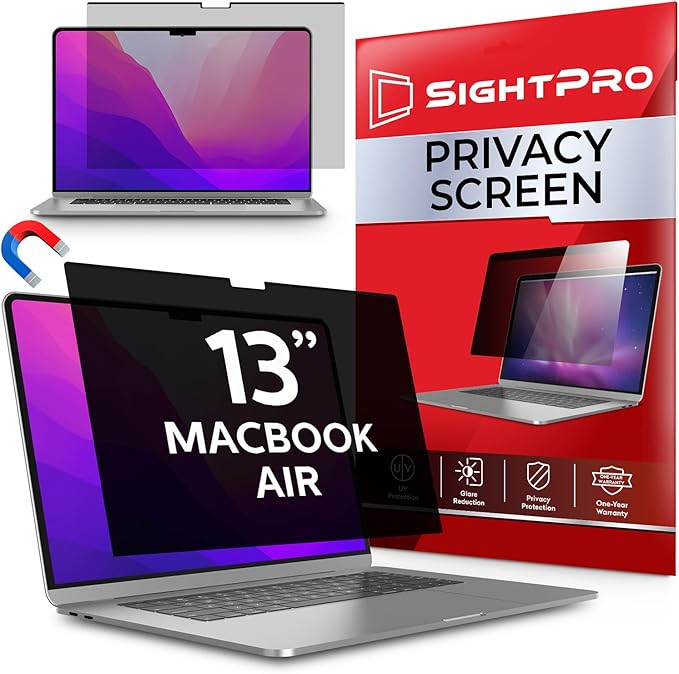 SightPro Magnetic Privacy Screen for MacBook Air 13 Inch (2018, 2019, 2020, 2021, M1) Removable Laptop Privacy Filter Shield and Protector