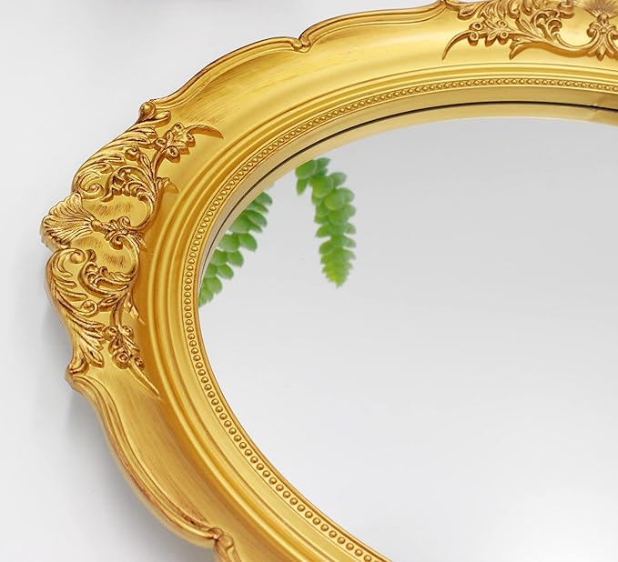 YCHMIR 14.8 x 13.1 inch Oval Wall Mirror Vintage Style Wall Mounted (Gold)