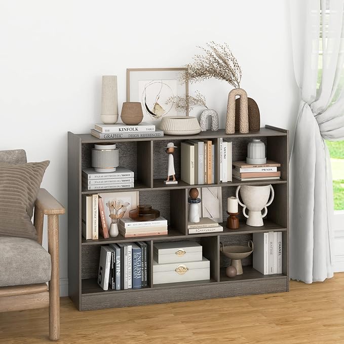 Toy Storage Organizer, 3-Tier Kids Bookshelf, 8 Cube Kids' Bookcases, Cabinets & Shelves, Wooden Toy Organizers, Small Book Shelf for Bedroom, Playroom, Classroom, Nursery (Gray)
