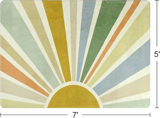 STARUIA Kids Rugs for Playroom & Nursery - 5'x7' Boho Washable Rainbow Area Rug, Non-Slip Soft Carpet for Classroom, Office & Dining Room