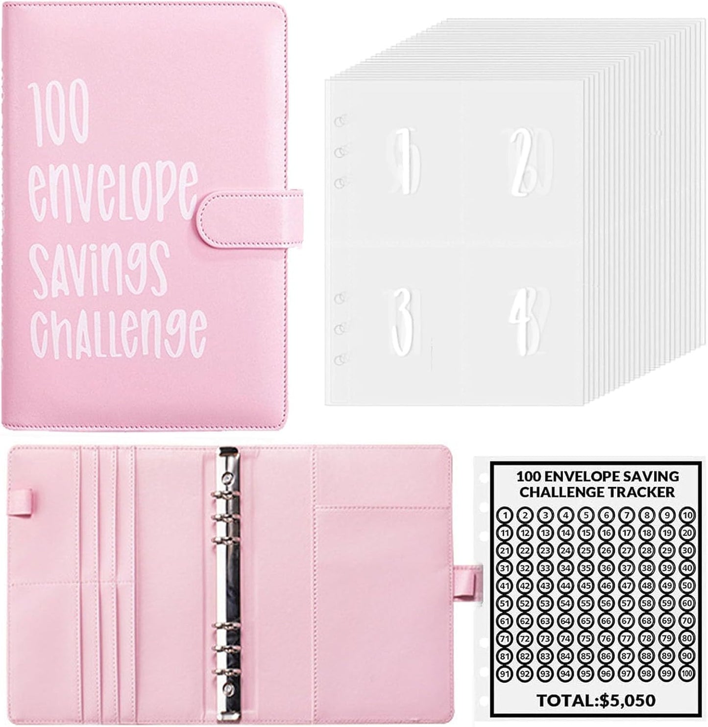 Skiennix Money Saving Binder | 100 Envelopes for Fun $5,050 Savings Challenge - Pink Classic