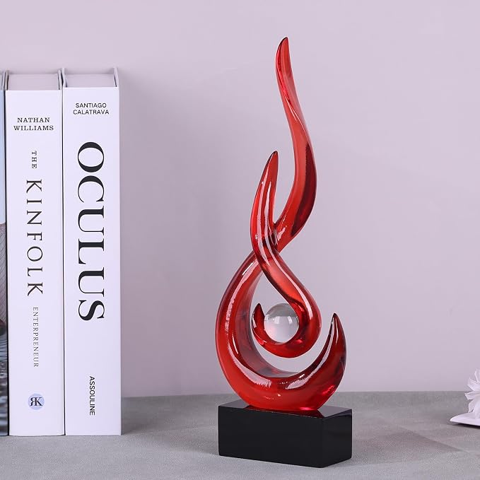 Modern Abstract Art Table Decoration,Resin Flame Statue Modern Centerpiece Ornaments for Living Room Great Gift Idea Home Decor,Collectibles (Red)