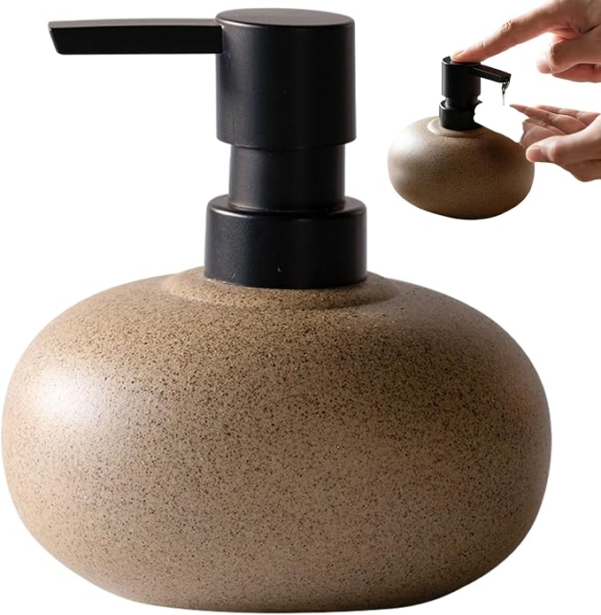 Pump Bottle Dispenser 300ml Stone-Textured Minimalist Ceramic Dispenser Bottle for Body Wash, Hand Soap, Conditioner, Shampoo