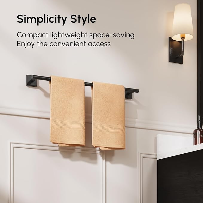 USHOWER Matte Black Towel Bar, 24 Inch Towel Racks for Bathroom Wall Mounted, 304 Stainless Steel Towel Holder with Square Base, Modern Home Decor (Total Length 26 Inch)