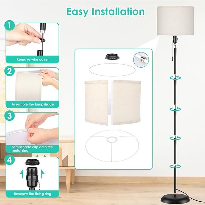 FOLKSMATE Floor Lamp for Living Room, LED Modern Simple Standing Lamps, Tall Lamp for Bedroom, Kid, Office, Reading Room Black Pole Light Without Bulb