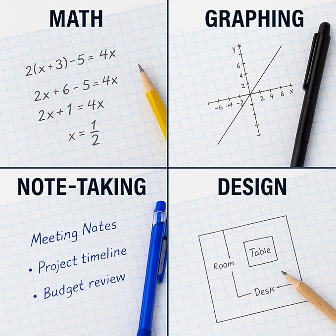 WritePads Graph Paper Loose Leaf Paper, Standard 8"x10-1/2" 4x4 Quad Ruled Notebook Paper,3 Hole Punched Filler Paper, 3 Ring Binder Paper, 300 Sheets Grid Paper, Made In USA