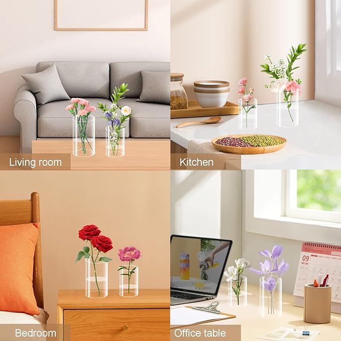 32 Pack Acrylic Vase, 6 Inch & 4 Inch Clear Cylinder Flower Vase Plastic Cylinder Vases Bulk Round Plastic Acrylic Vases for Centerpiece Home Wedding Office (16pcs 6in + 16pcs 4in)