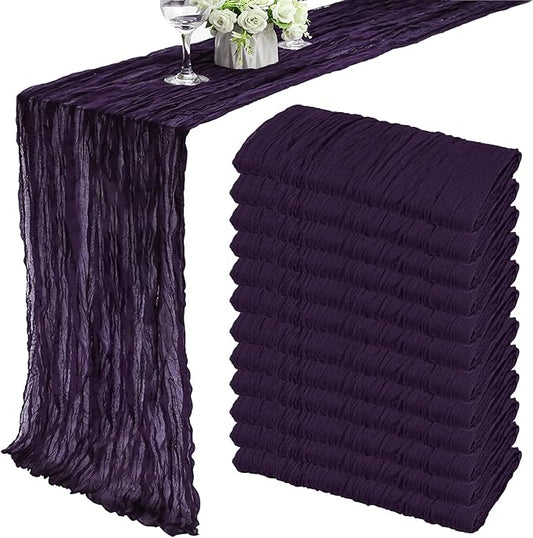 12 Pack 13Ft Cheesecloth Table Runner 35x157 Inch Boho Gauze Table Runner Cheese Cloth Long Rustic Table Runners for Wedding Bridal Shower Birthday Party Table Decor (Dark Purple)