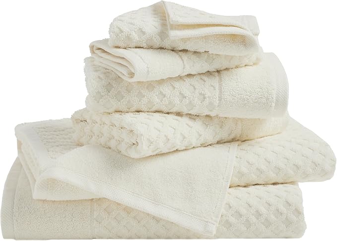 Great Bay Home Bath Towels - 100% Cotton 6 Piece Towel Set - Diamond Waffle Weave - Absorbent, Durable, Quick-Dry Towels for Bathroom (Ivory)