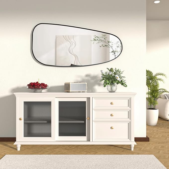 47"x22" Irregular Wall Mirror Black Asymmetrical Shaped Aluminum Alloy Framed Mirror for Living Room Bathroom Bedroom Entryway Fireplace