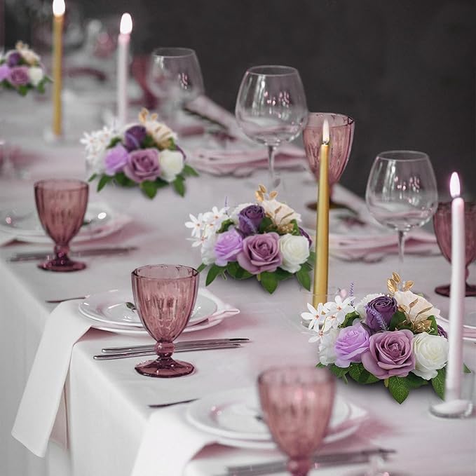 BLOSMON Artificial Flowers Ball Wedding Centerpieces 2 Pcs Lilac Rose Artificial Flower Center Pieces Decoration for Table Silk Kissing Ball Faux Floral Bouquet Arrangements for Home Party DIY Decor
