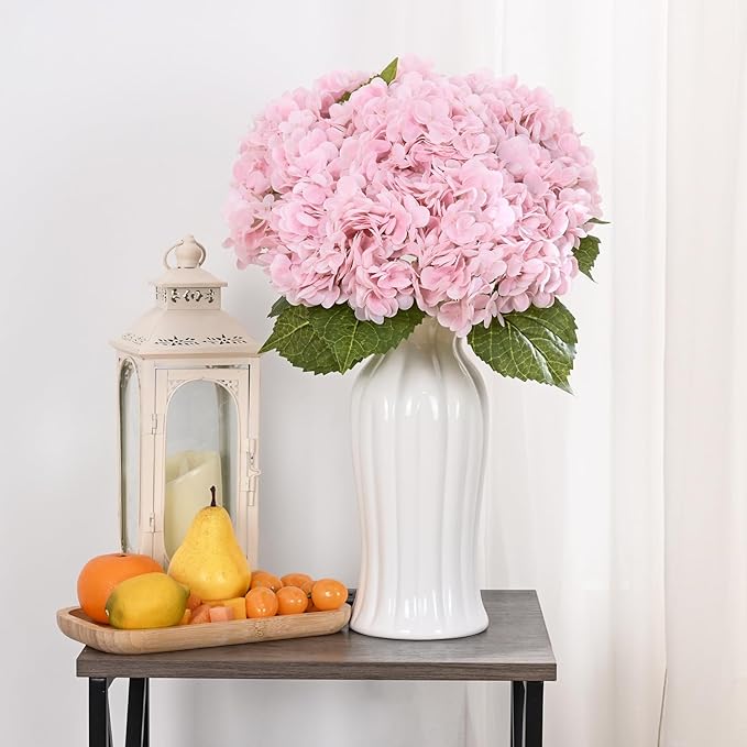 MARTINE MALL 3Pcs 21in Hydrangea Artificial Flowers, Latex Real Touch Hydrangeas Lifelike Large Hydrangea Flowers for Home Decor Party Arrangements Wedding Bouquets Centerpieces (Light Pink)