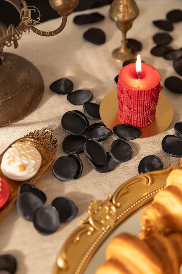 TINGE TIME 200pcs Rose Petals and Fake Roses Artificial Flowers for Wedding Decor, Bridal Shower, Party Decoration - Silk Flower Petals Bulk Pack (Black)