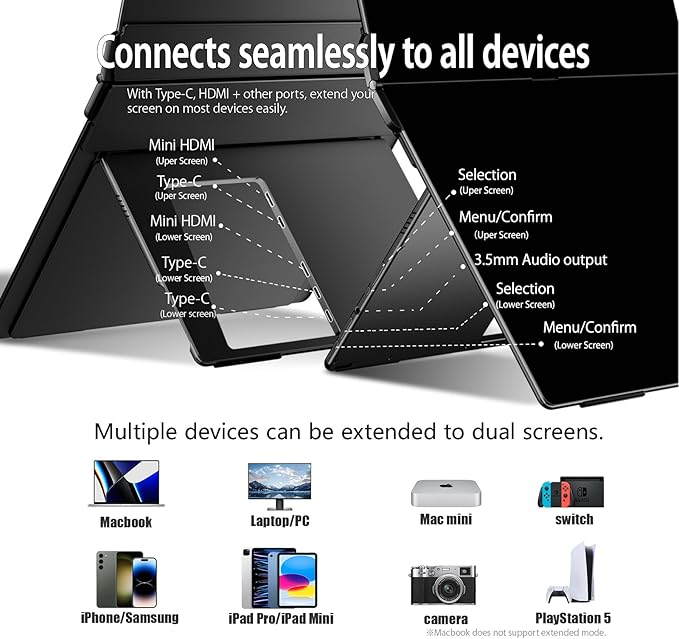 EHOMEWEI X2 Air Touchscreen Portable Dual Monitor 2.8K 90Hz QLED with Stylus Pen 14.2“*2 IPS 2520 * 1680 Display, 400 Nit Brightness 1500:1, 100% sRGB, for Office/Home/Travel Laptop Extender Screen