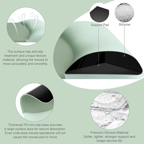 MOSISO Ergonomic Wrist Rest Support - Non-Slip Mouse Pad & Keyboard Set for Pain Relief | Green Neoprene