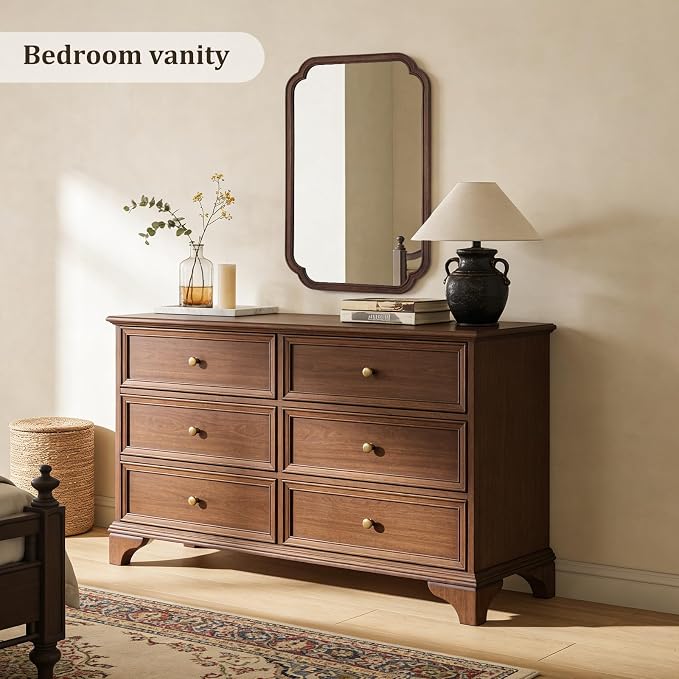 WallBeyond Wood Bathroom Mirror for Wall Mounted with Rounded Corner Wood Frame for Entryway, Living Room or Bedroom Home Decor Vertical or Horizontal Hanging [24" x 36" Walnut Color]