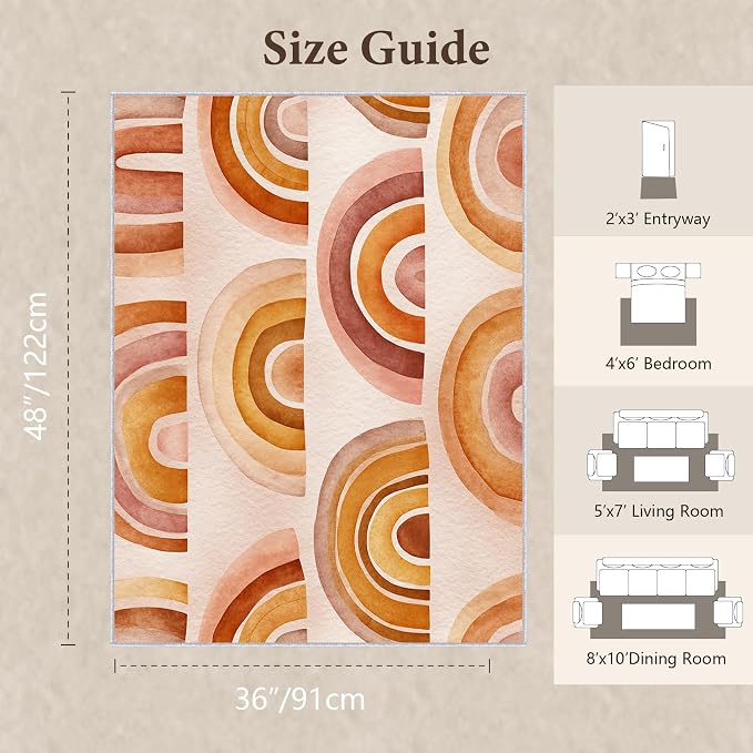 Retro Arcs Area Rug 3x4, Minimalist Arch Pattern Rug, Modern Retro Neutral Carpet for Living Room Bedroom, Non Slip Washable Rug